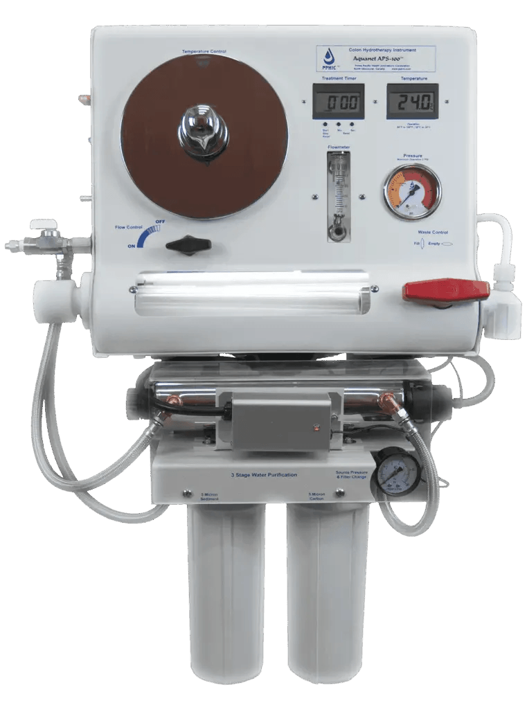 APS MS Straight (alpha) colon hydrotherapy system with integrated 3-stage water purification.