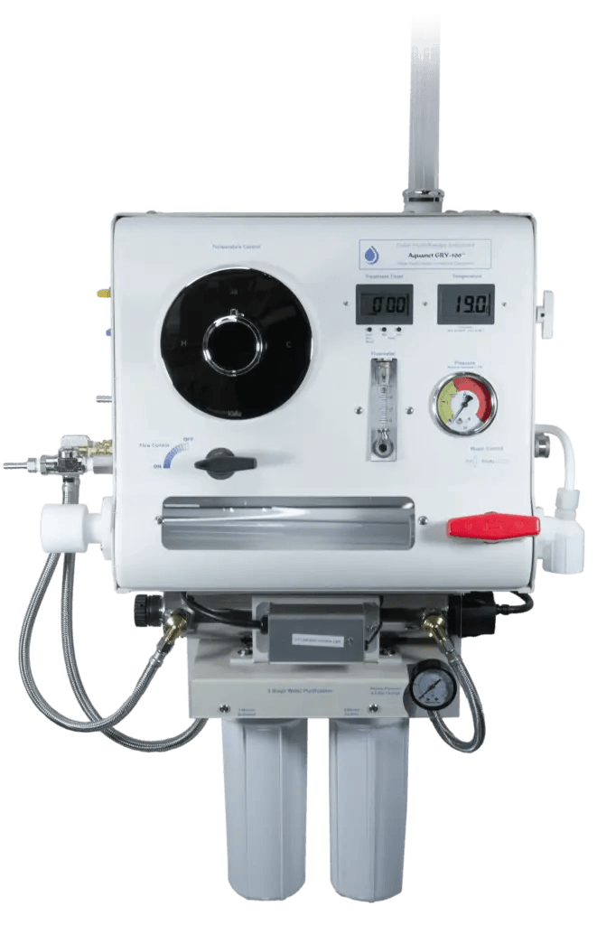 Aquanet GRY-500 colon hydrotherapy system with integrated water purification and controls.
