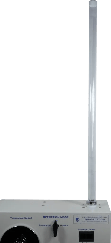 Gravity column on Aquanet EC-2000 colon hydrotherapy system for water flow control
