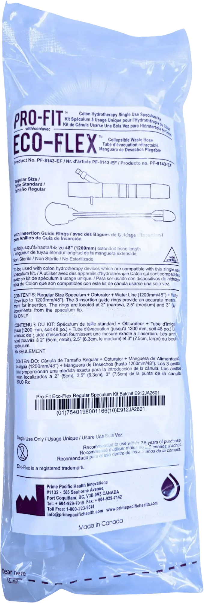 Eco-Flex Kit with Insertion Guide Rings, Regular size, single-use colon hydrotherapy speculum kit.