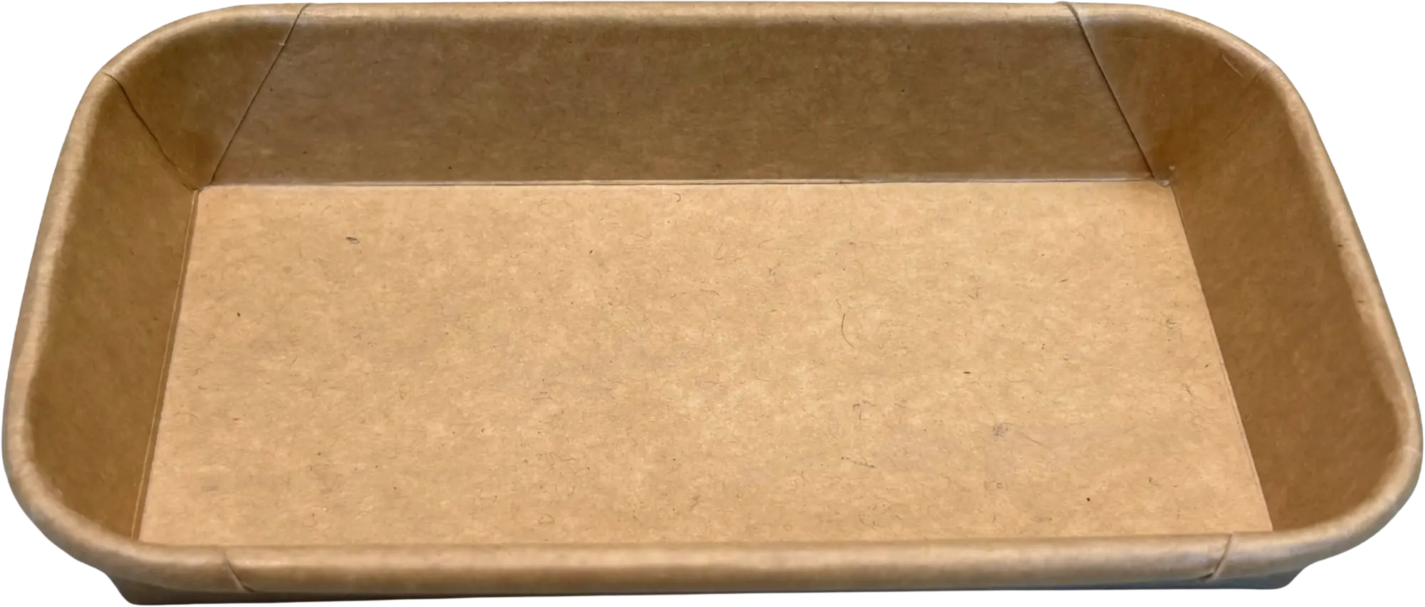 Brown kraft paper tray with a rectangular shape and slightly raised edges.