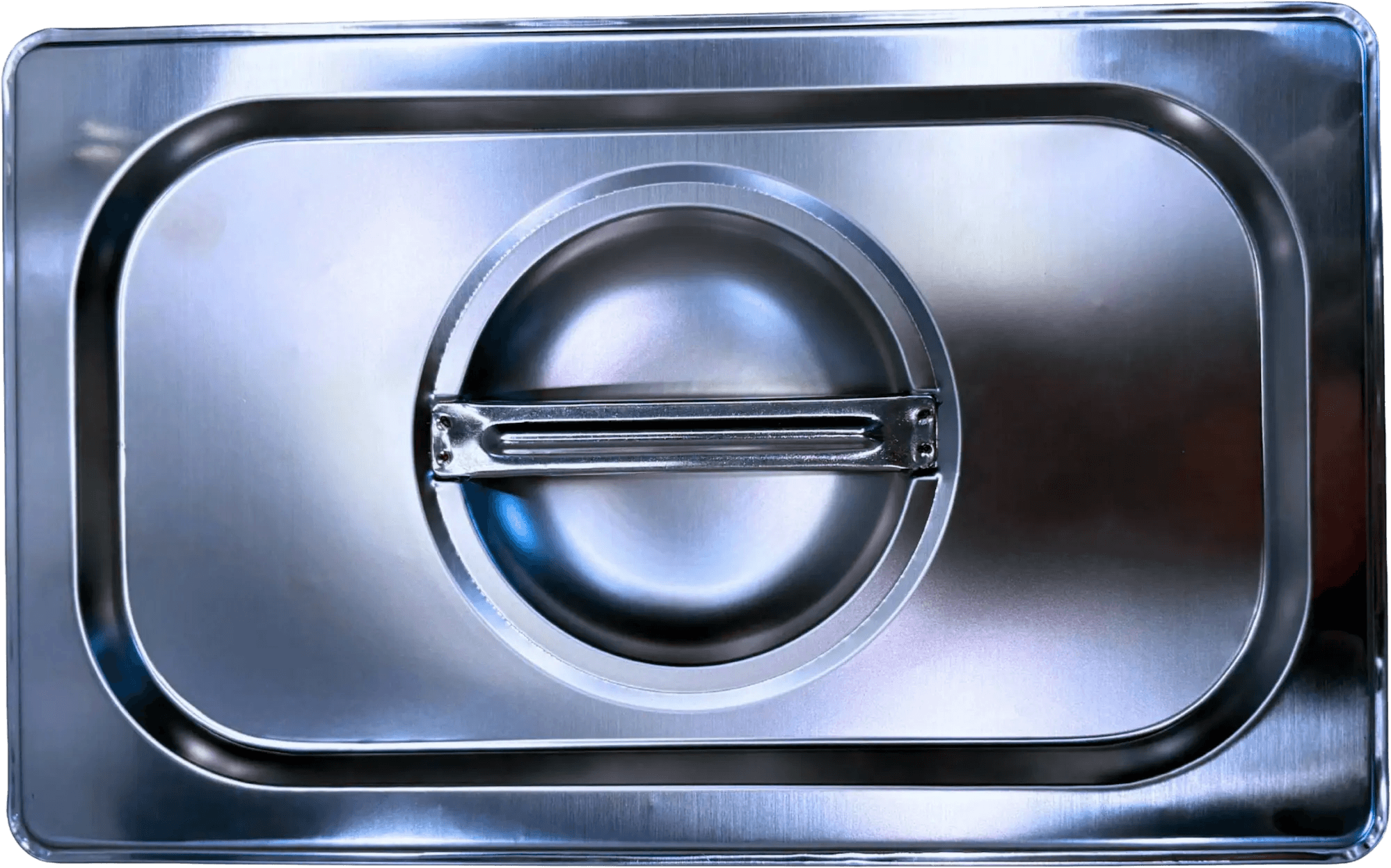 Stainless steel tray for medical instruments and utensil organization in clinical settings.