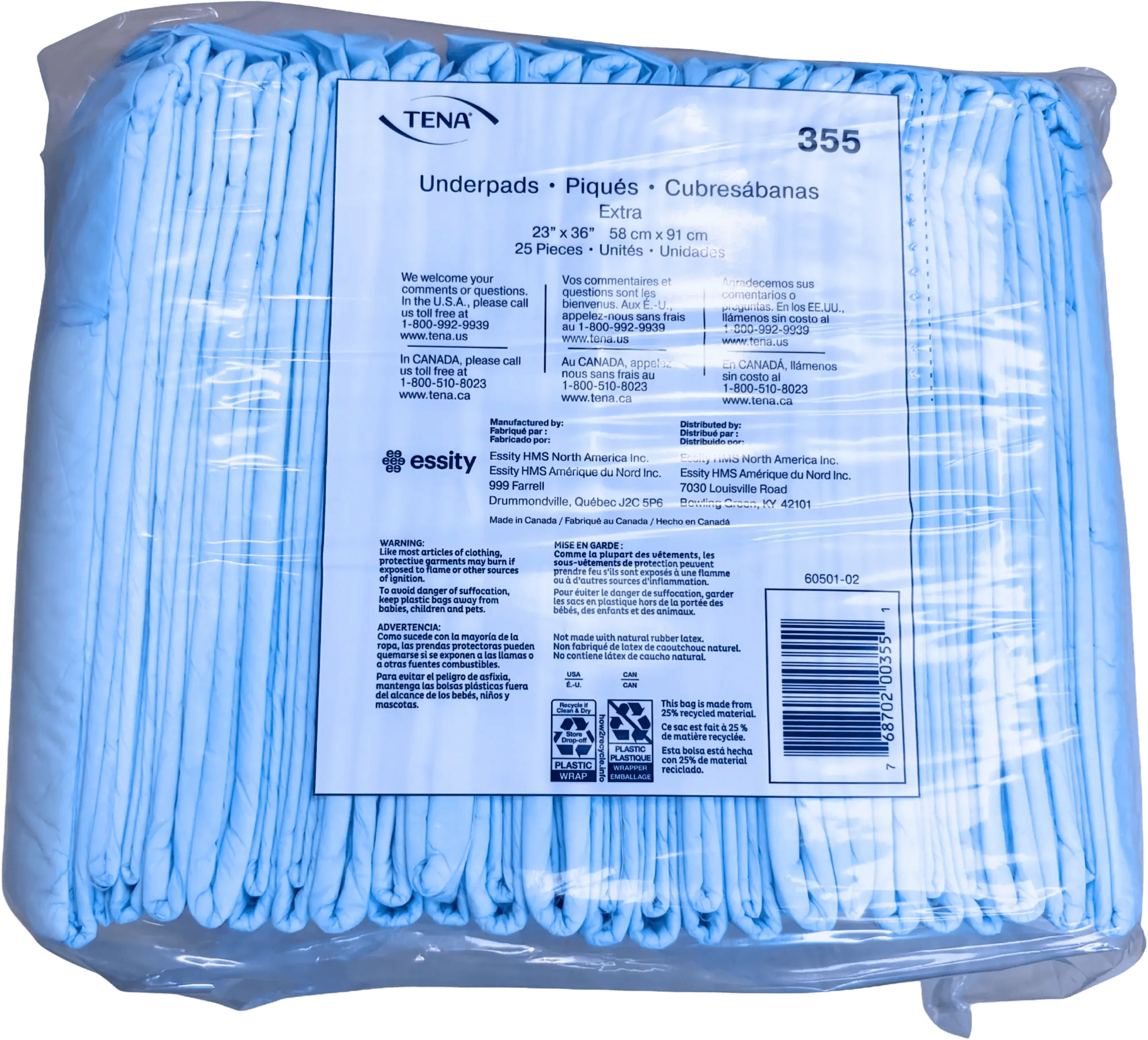 TENA underpads, extra absorbent, 23x36, 25 count