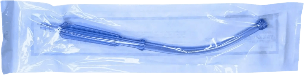 Blue medical tube packaged in clear plastic with instructional labeling for safe use. Ideal for clinical applications.