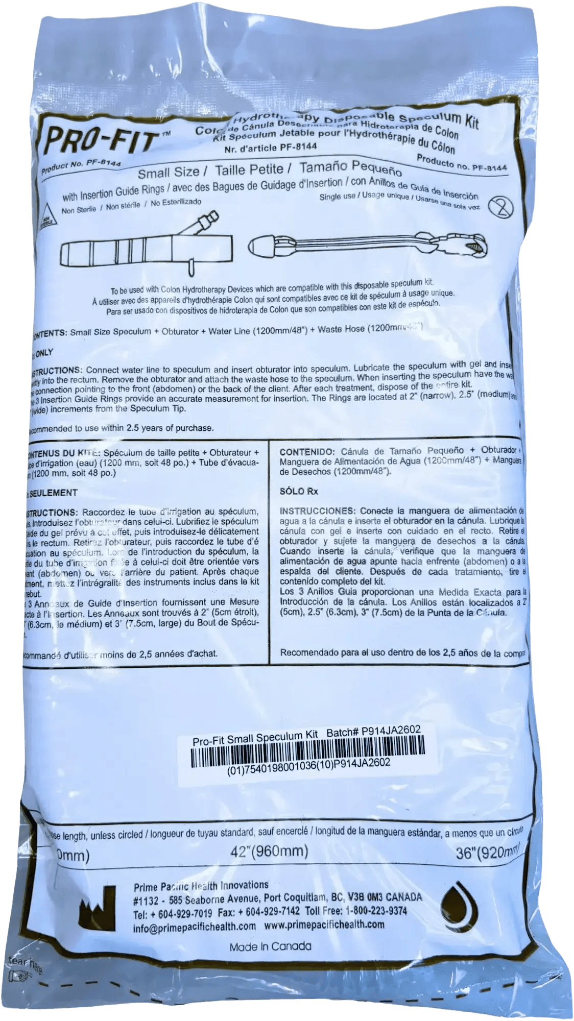 Pro-Fit small size speculum kit with detailed usage instructions and packaging information.